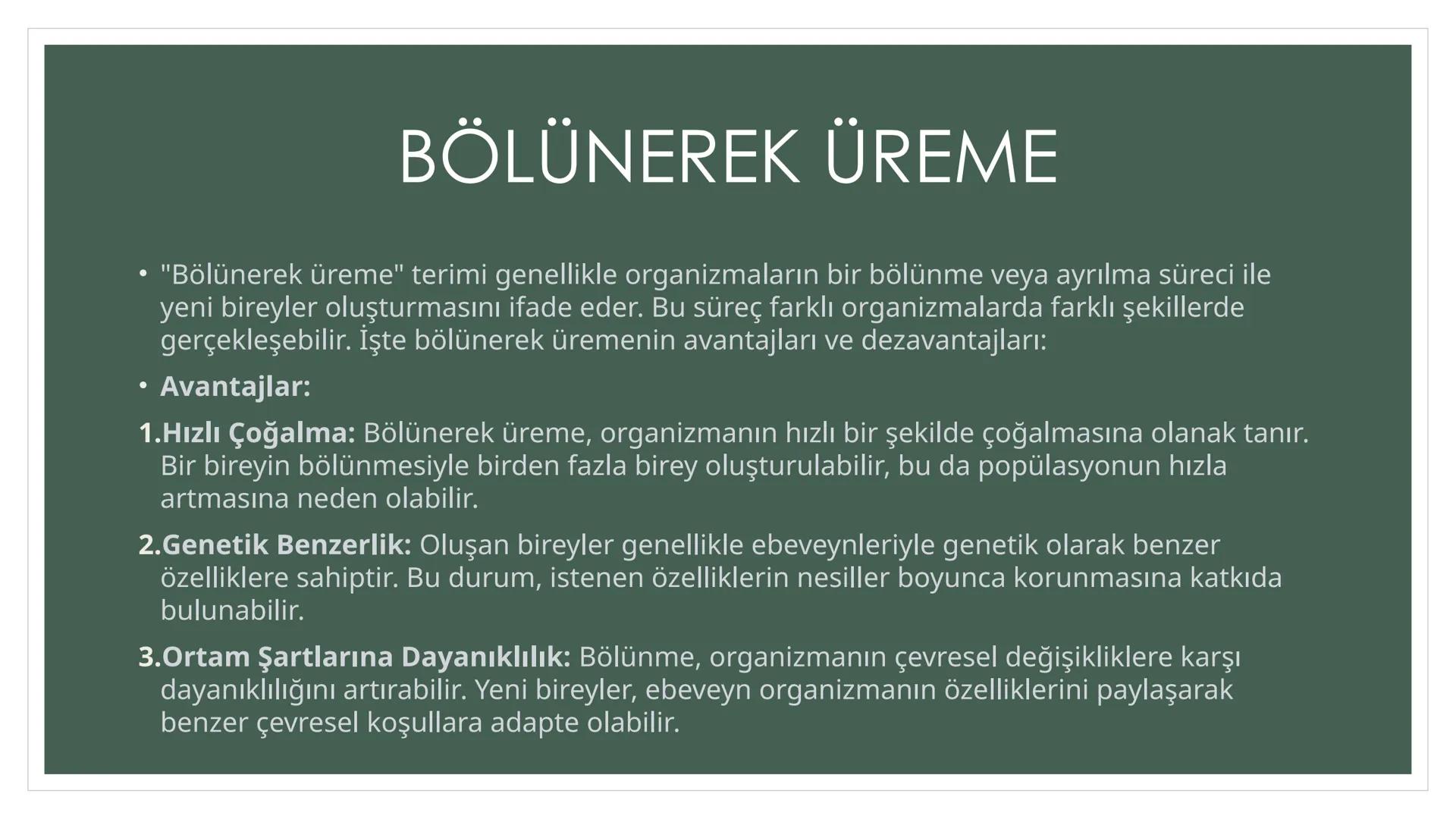 EŞEYSİZ ÜREME
YÖNTEMLERİNİN
CANLILAR
AÇISINDAN
AVANTAJ VE
DEZAVANTAJLARI EŞEYSİZ ÜREME ÇEŞİTLERİ
YUMRU GÖVDE
İLE ÜREME
VEJETATİF
ÜREME
SÜRÜN