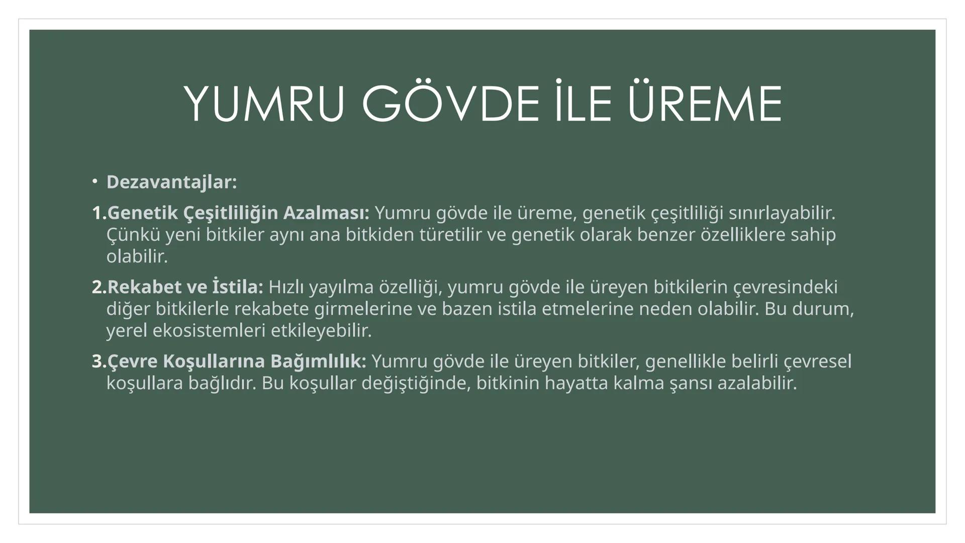 EŞEYSİZ ÜREME
YÖNTEMLERİNİN
CANLILAR
AÇISINDAN
AVANTAJ VE
DEZAVANTAJLARI EŞEYSİZ ÜREME ÇEŞİTLERİ
YUMRU GÖVDE
İLE ÜREME
VEJETATİF
ÜREME
SÜRÜN