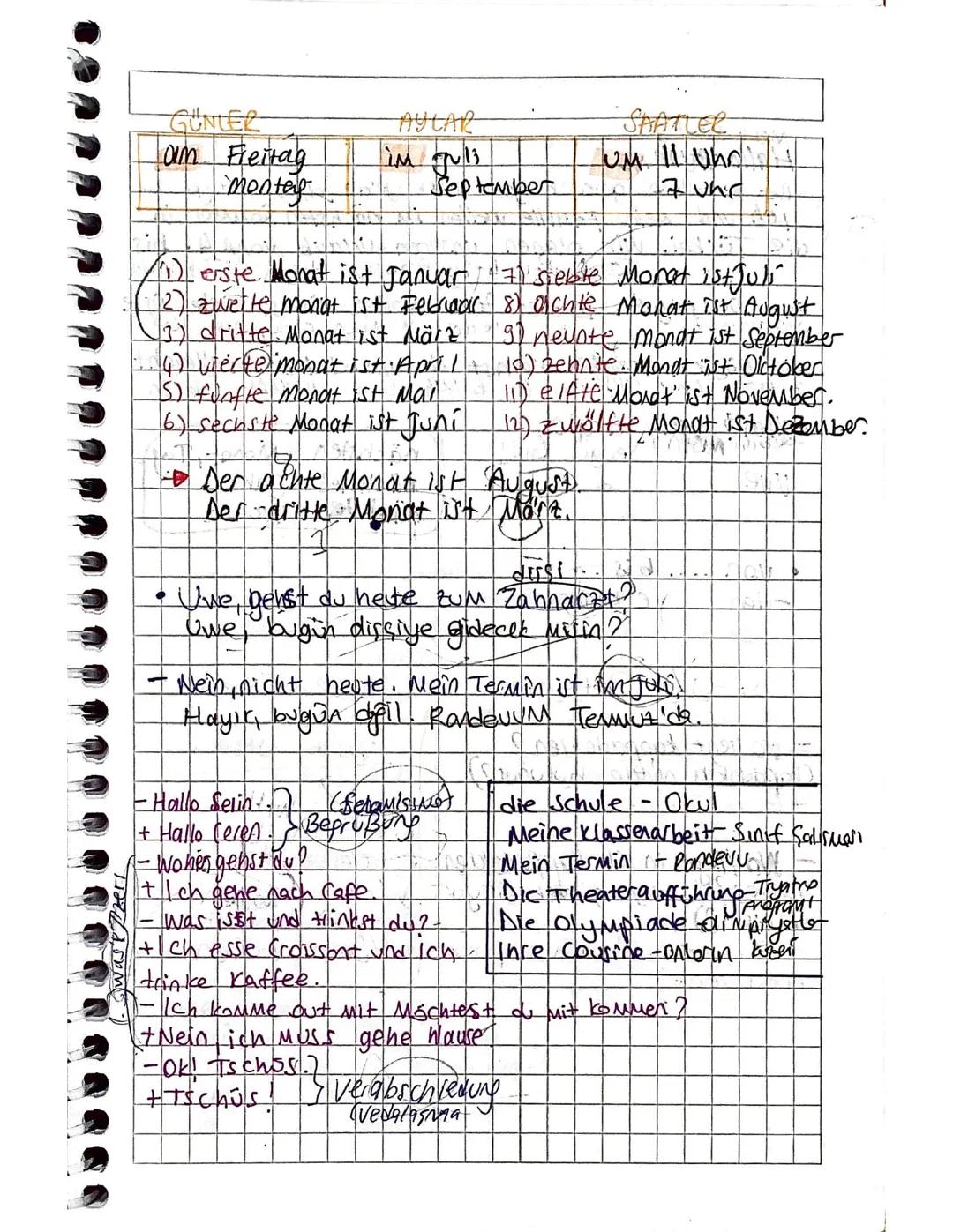 Almanca Günler, Aylar ve Saatler - Detaylı Ders Notları