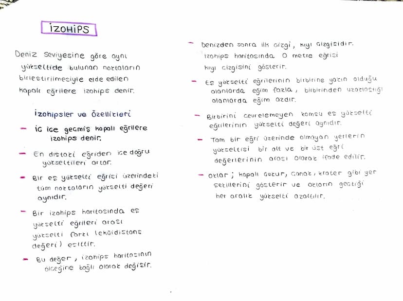 iZOHIPS
Deniz Seviyesine göre aynı
yükseltide bulunan noktaların
birleştirilmesiyle elde edilen
Kapalı eğrilere izohips denir.
izohipsler ve