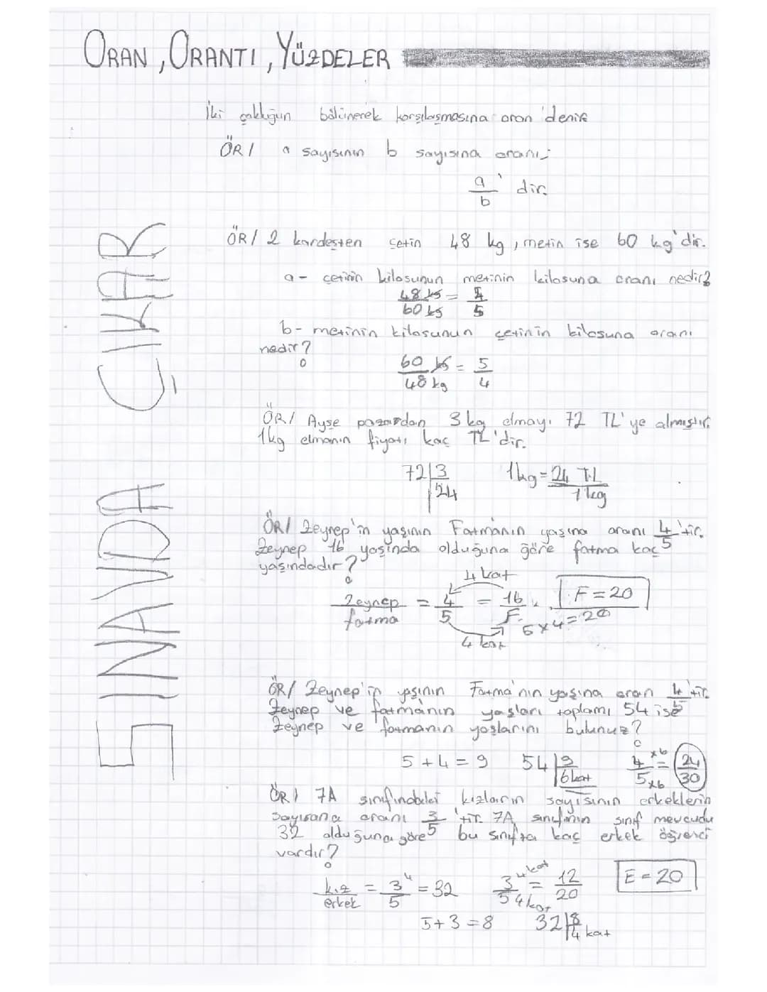 7. sınıf Matematik Oran, orantı ve yüzdeler konu anlatımı