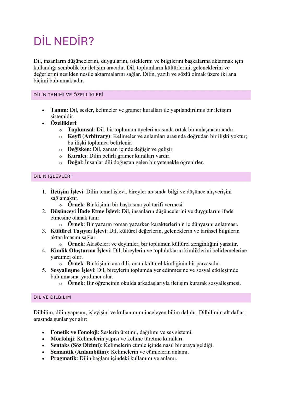 DİL NEDİR?
Dil, insanların düşüncelerini, duygularını, isteklerini ve bilgilerini başkalarına aktarmak için
kullandığı sembolik bir iletişim