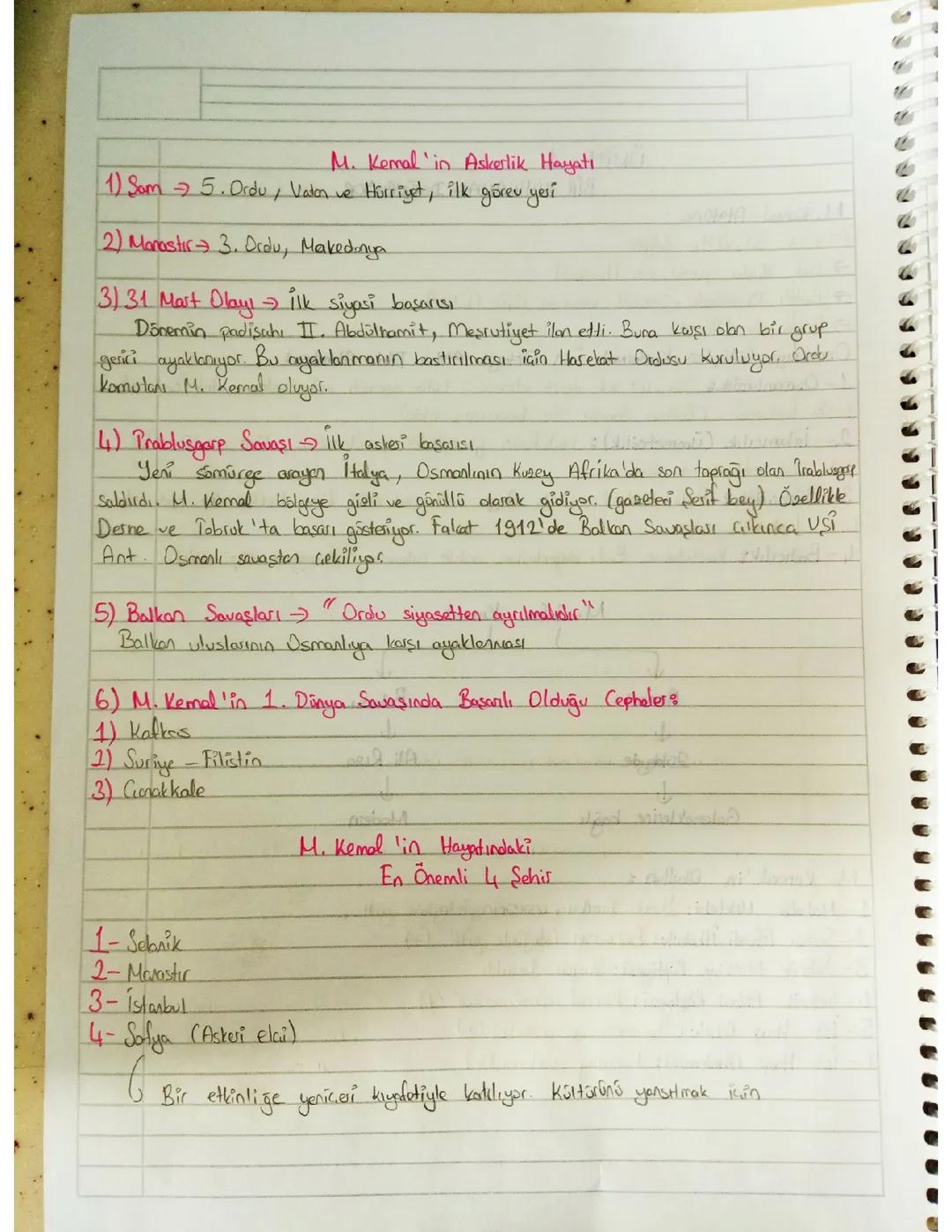 Atatürk Askerlik Hayatı Notu