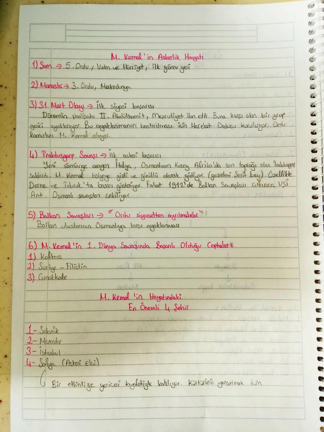 M. Kemal'in Askerlik Hayati
1) Sam 5. Ordu, Vaton ve Hürriyet, ilk görev yesi
2) Manastir ⇒ 3. Ordu, Makedonya
3)31 Mart Olayı ilk siyasi ba