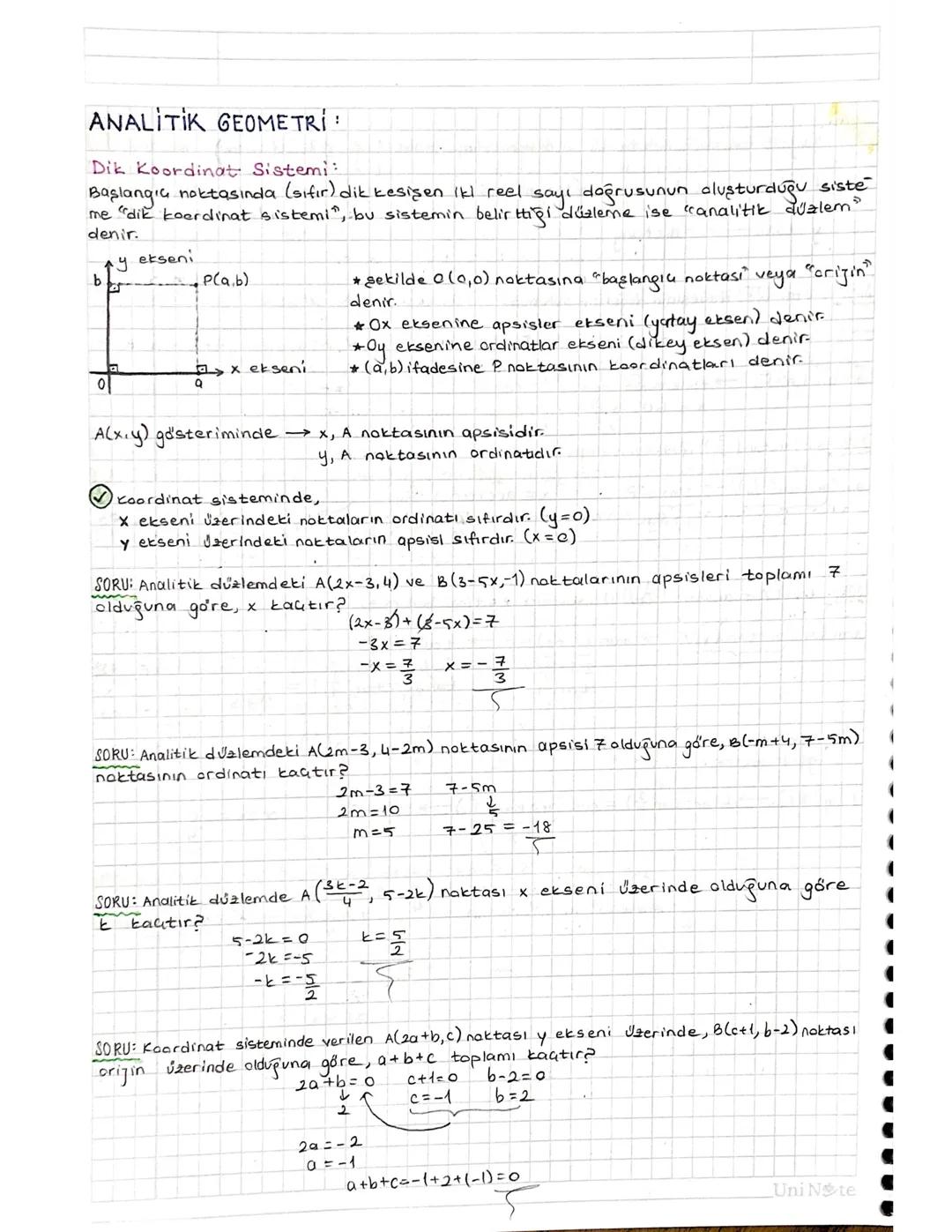 11. Sınıf Analitik Geometri Çözümlü Sorular ve Formüller PDF