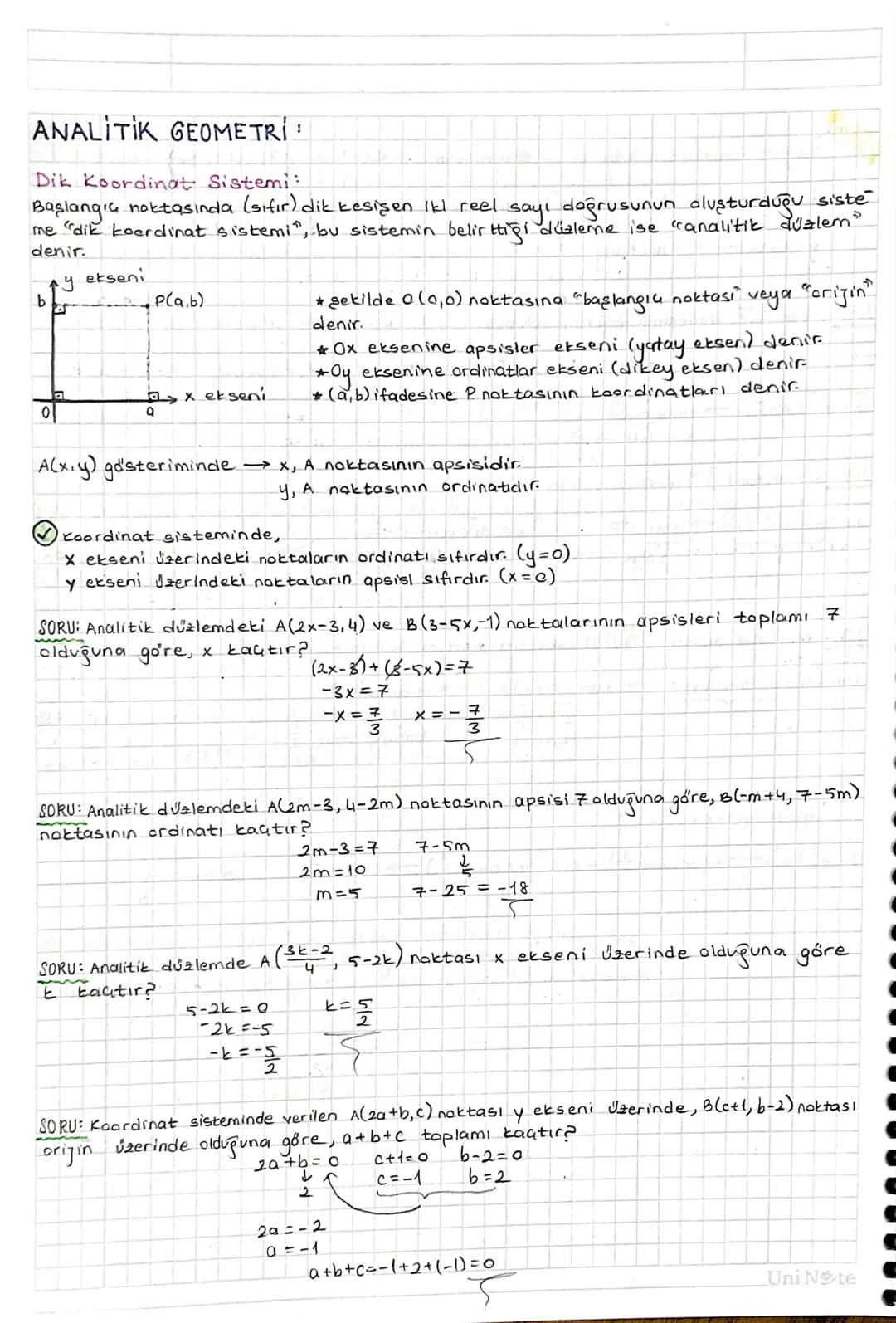 ANALITIK GEOMETRÍ:
Dik Koordinat Sistemi:
Başlangıç noktasında (sıfır) dik kesişen iki reel
say
doğrusunun aluşturduğu siste
me "dik koordin