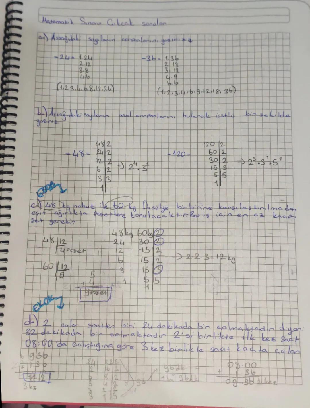 Matematik 1. Dönem 1. Yazılı Soruları ve Cevapları