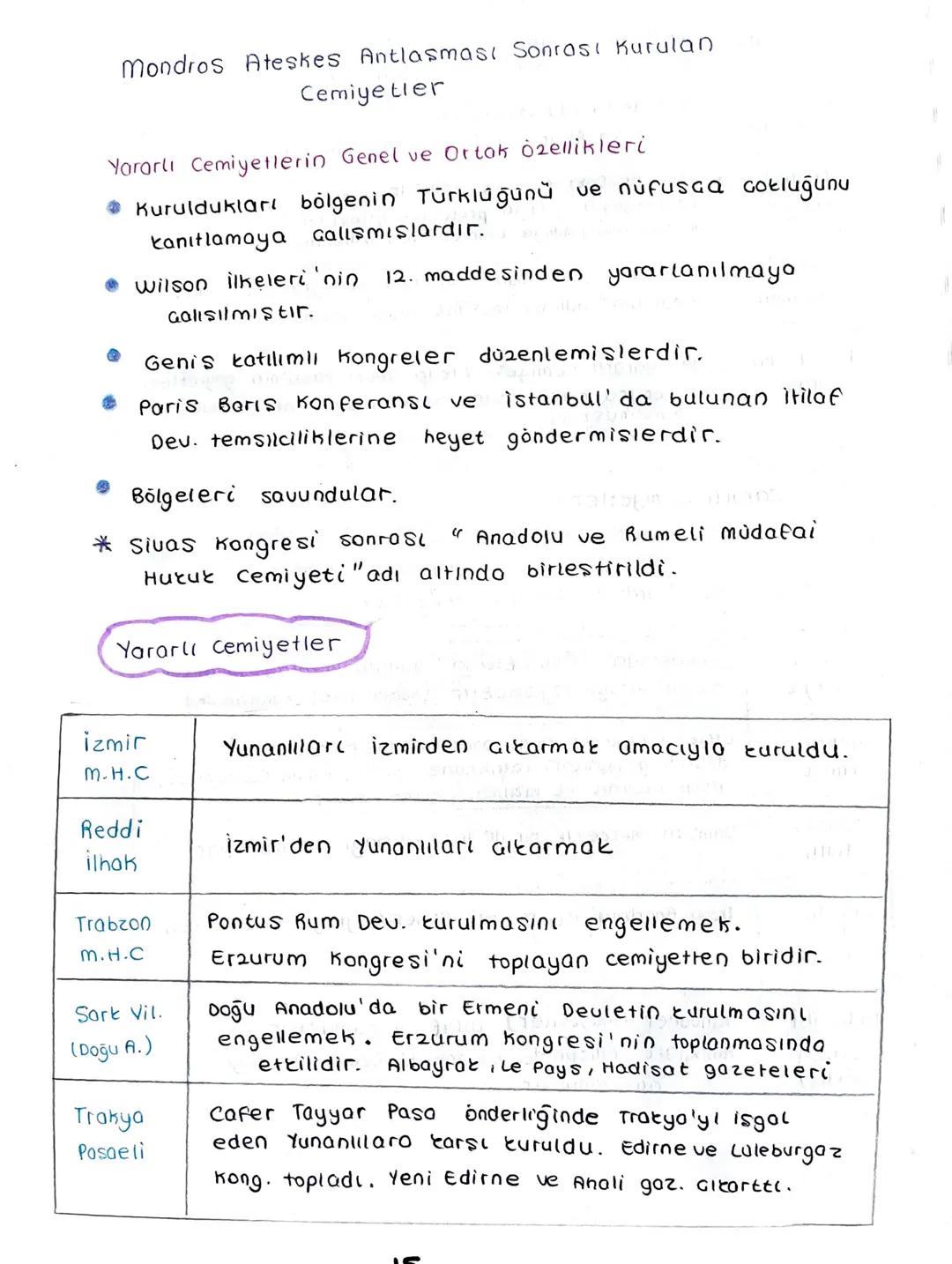 Mondros ateşkes antlaşması sonrası kurulan cemiyetler