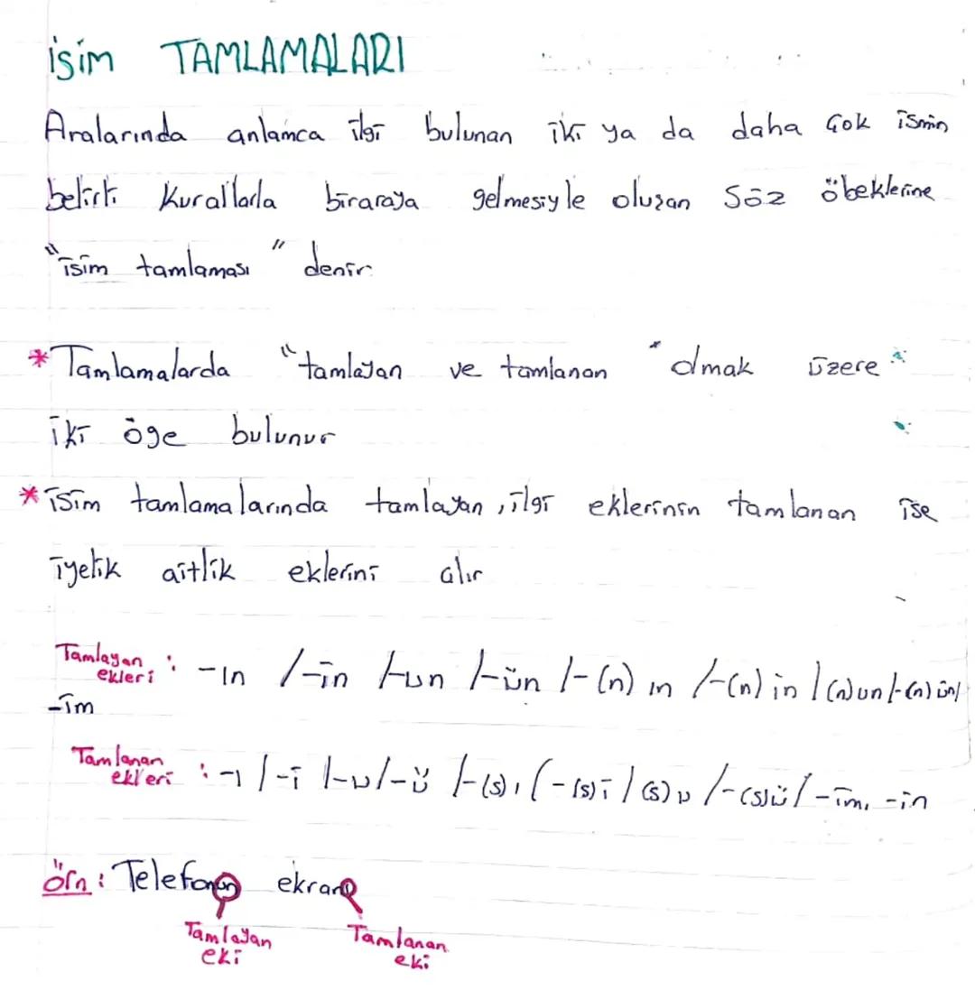 # İsim TAMLAMALARI

Aralarında anlamca ilgi bulunan iki ya da daha çok ismin
belirti Kurallarla biraraya gelmesiyle oluşan Söz öbeklerine
"ī