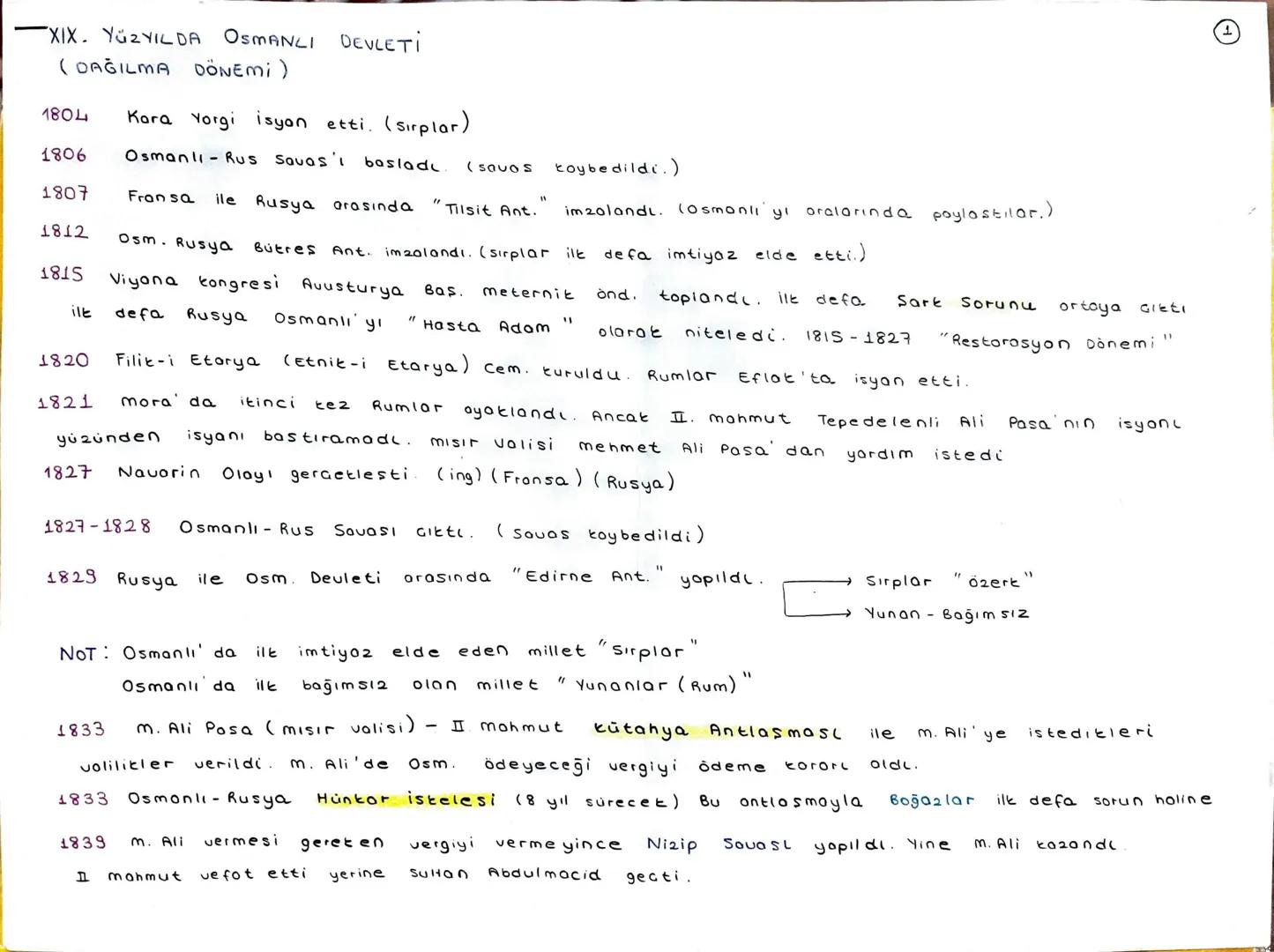 XIX. YÜZYILDA OSMANLI DEVLETİ
(DAĞILMA DÖNEMİ )
1804 Kara Yorgi isyan etti. (sırplar)
1806
Osmanlı Rus Savasi basladı (savos
1807
Fransa ile