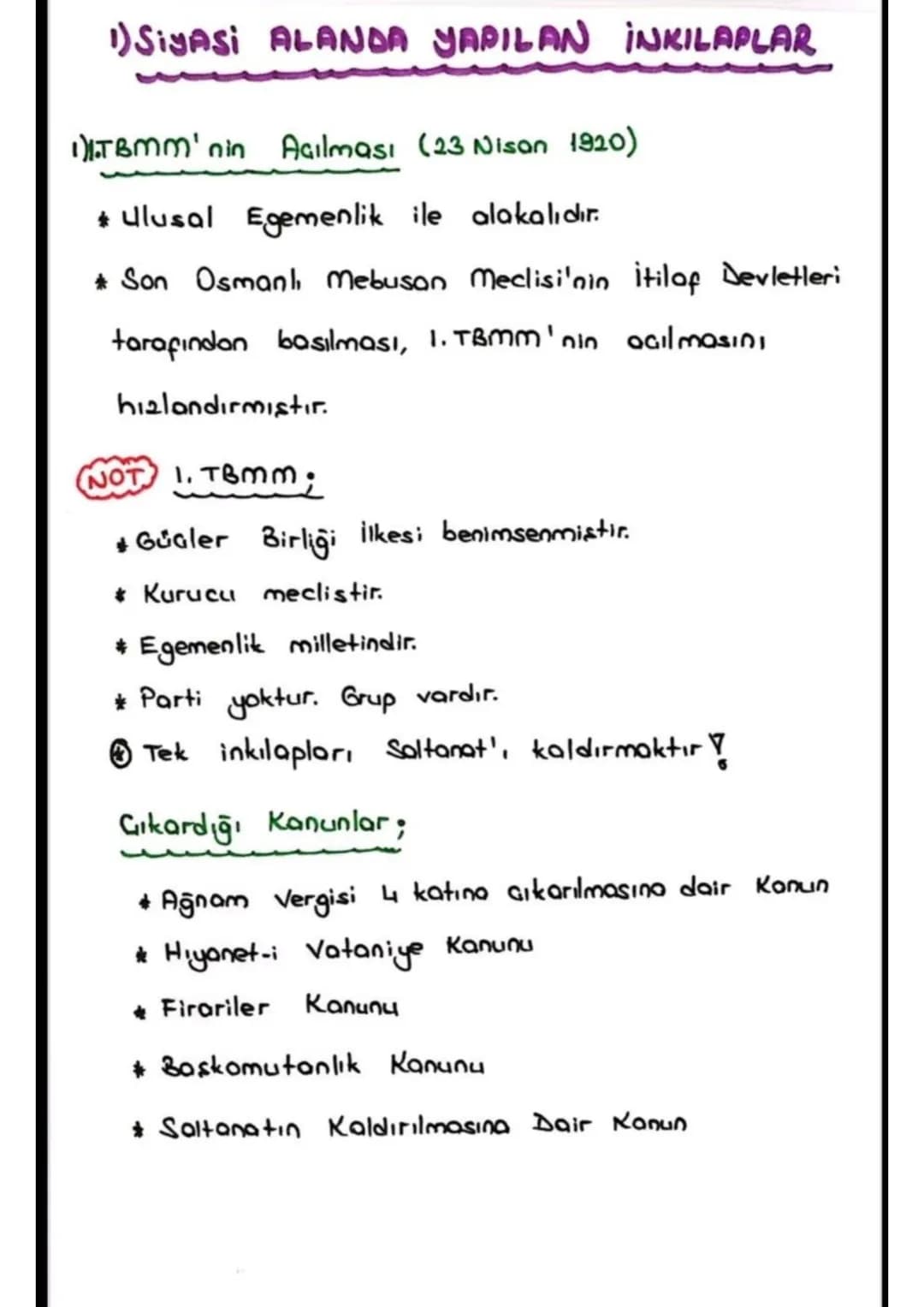 NOT
ATATÜRK INKILAPLARI
↳ Islahat Düzeltme, Lyileştirme, Reform.
Linkilap Köklü değişikliklerdir.
-
NOT 2 Türk inkılabi'nın Özellikleri;
* U