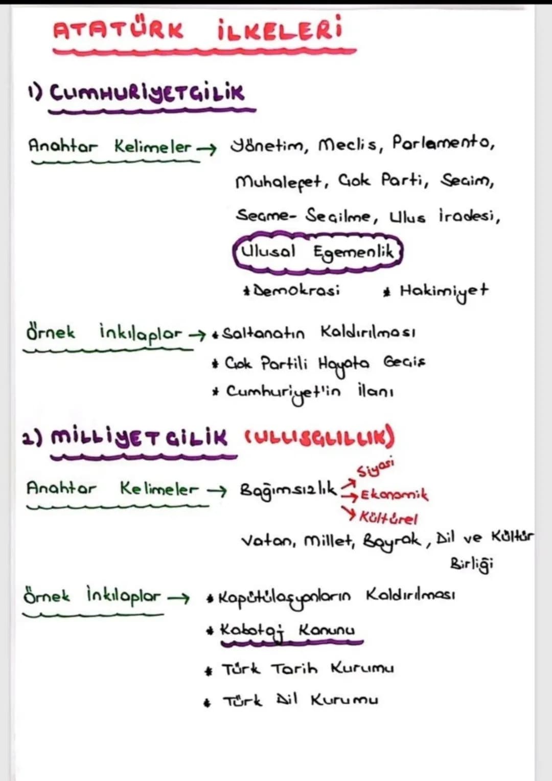 NOT
ATATÜRK INKILAPLARI
↳ Islahat Düzeltme, Lyileştirme, Reform.
Linkilap Köklü değişikliklerdir.
-
NOT 2 Türk inkılabi'nın Özellikleri;
* U