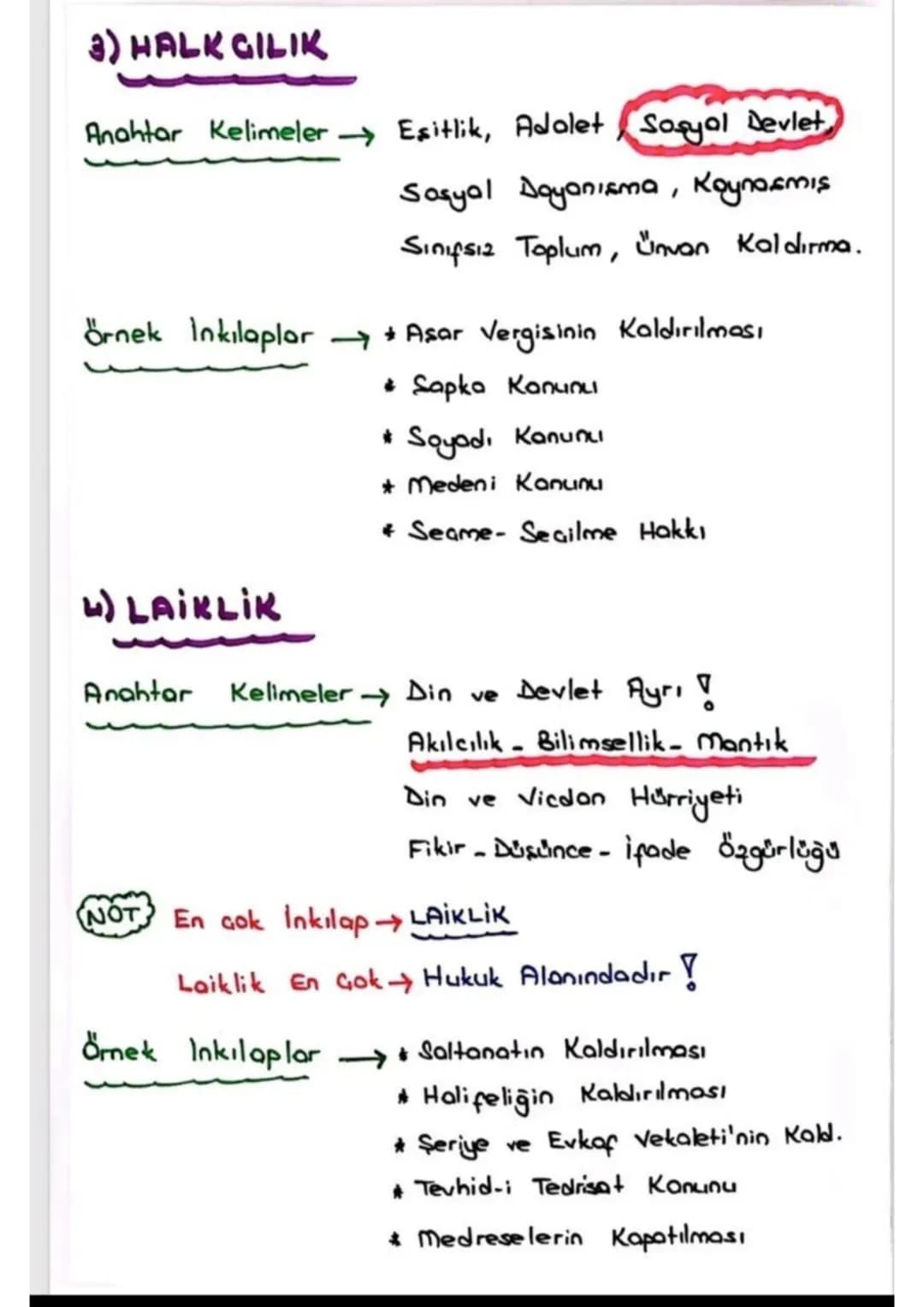 NOT
ATATÜRK INKILAPLARI
↳ Islahat Düzeltme, Lyileştirme, Reform.
Linkilap Köklü değişikliklerdir.
-
NOT 2 Türk inkılabi'nın Özellikleri;
* U