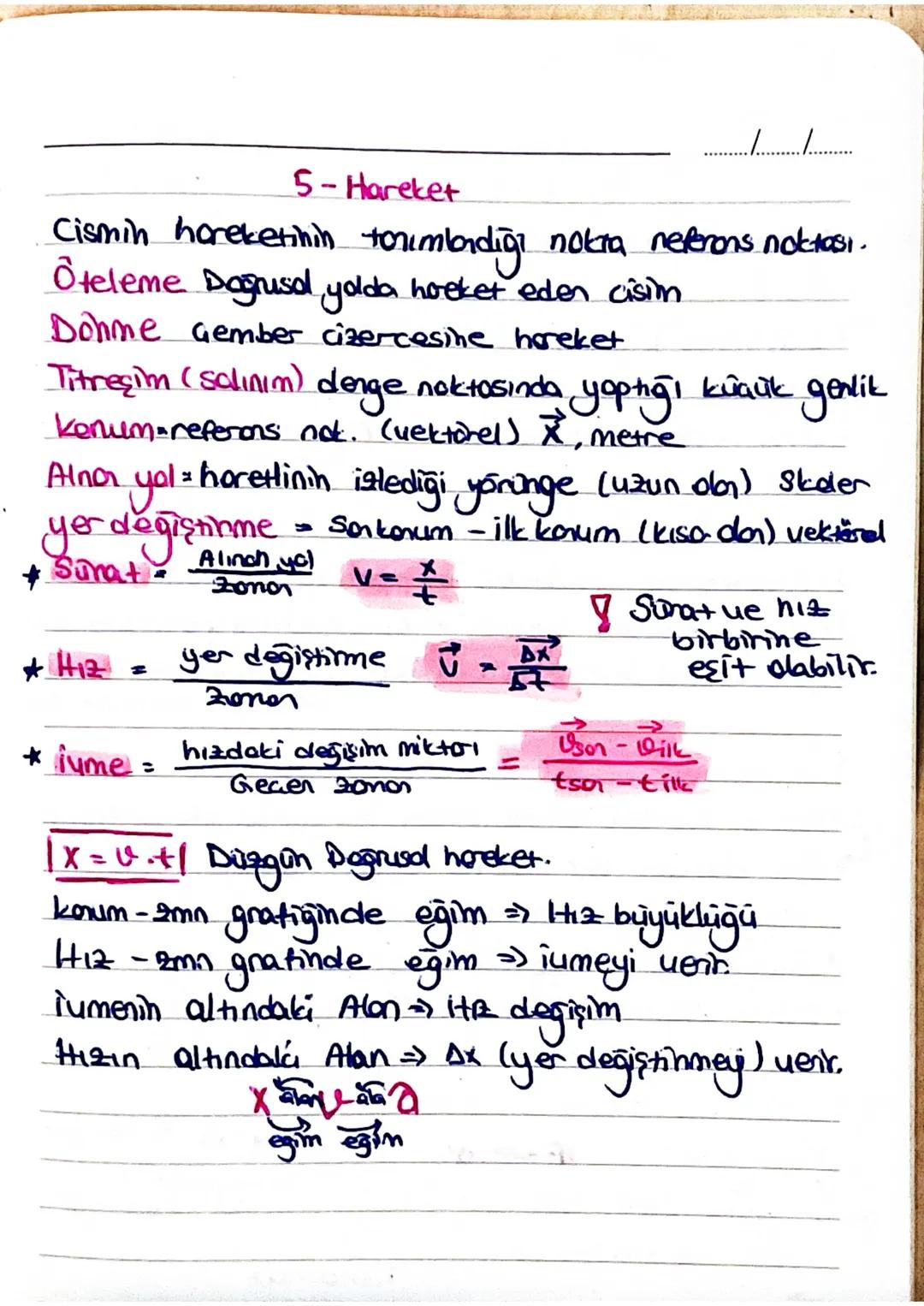 Fizik kuvvet hareket özet