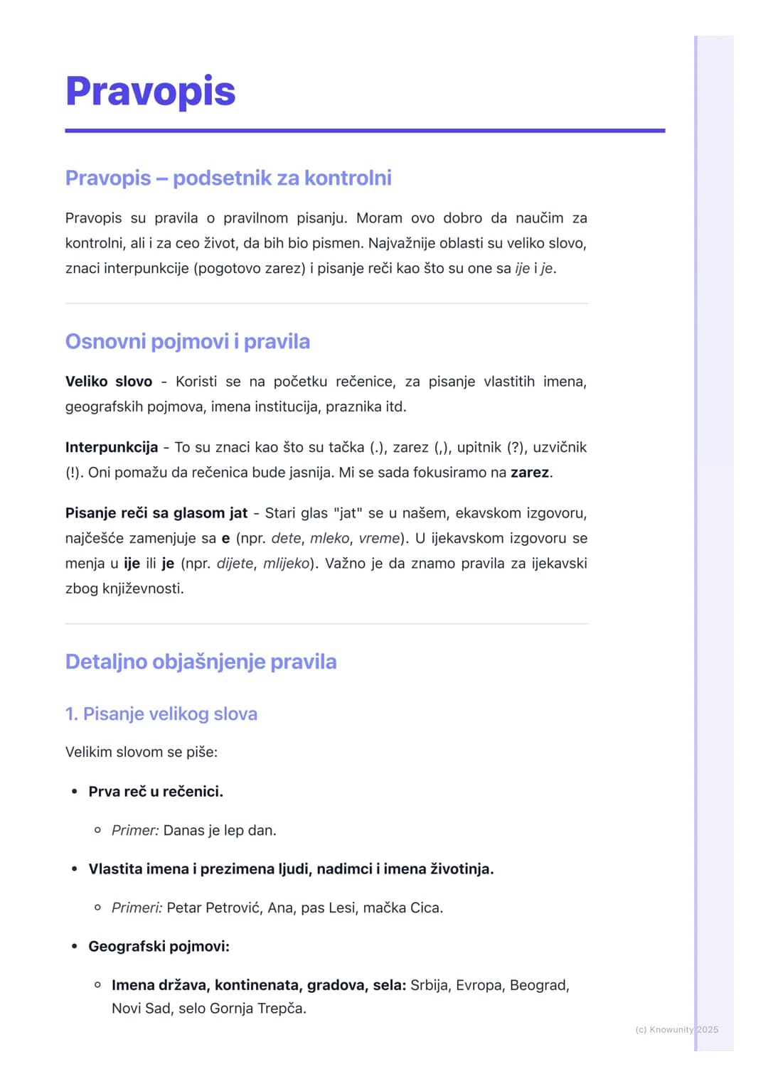 # Pravopis

## Pravopis - podsetnik za kontrolni

Pravopis su pravila o pravilnom pisanju. Moram ovo dobro da naučim za
kontrolni, ali i za 