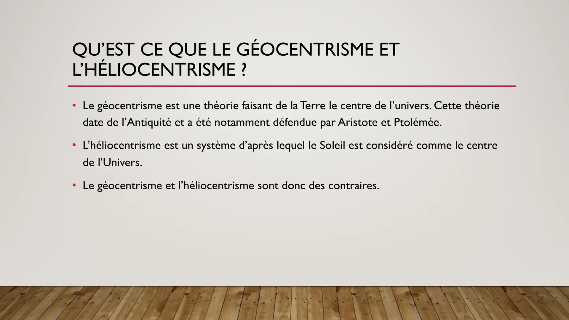 # DU GÉOCENTRISME À
# L'HÉLIOCENTRISME

LIVRE PAGE 172-173-180 # QU'EST CE QUE LE GÉOCENTRISME ET
# L'HÉLIOCENTRISME?

*   Le géocentrisme e