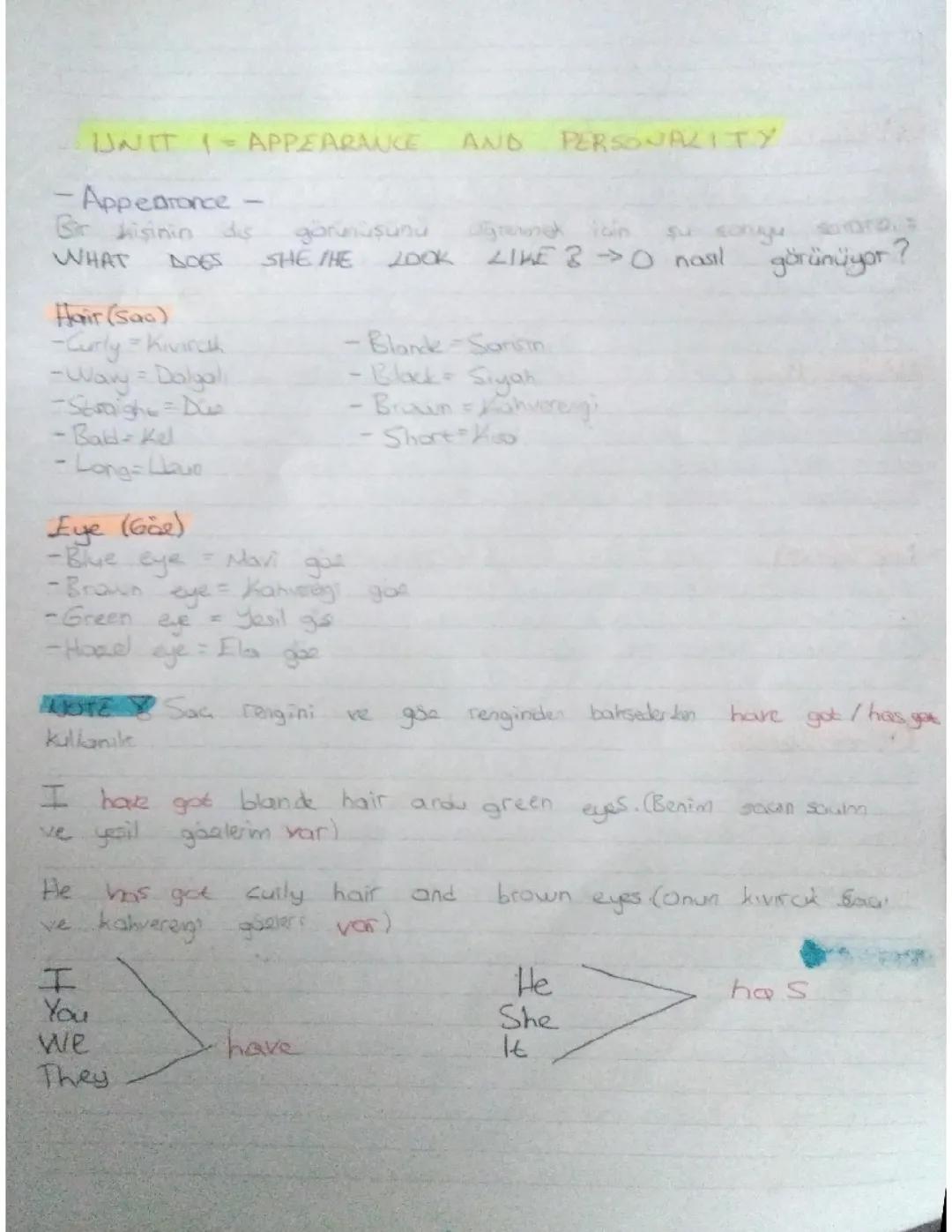 7. Sınıf İngilizce: Appearance ve Personality