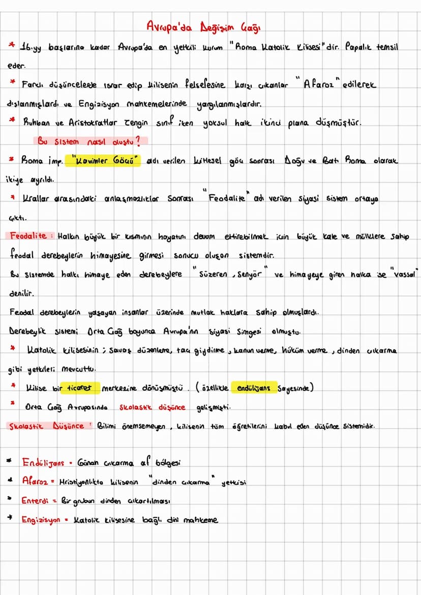Avrupa'da Değişim kağı
"
* 16. yy başlarına kadar Avrupa'da en yetkili kurum 'Roma Katolik Kilisesi "dir. Papalık temsil
eder.
"
Farklı düşü