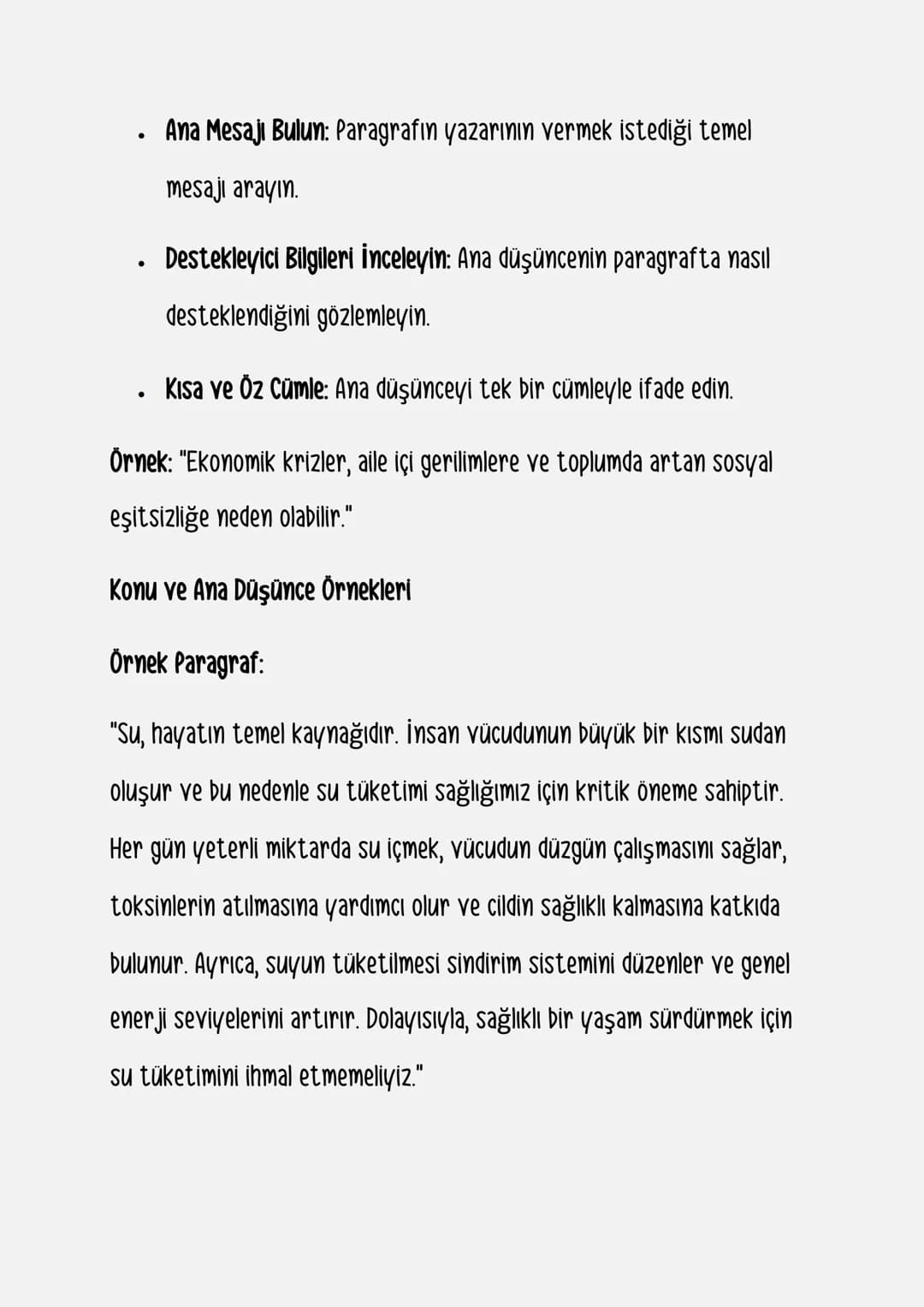 Paragrafta Konu ve Ana Düşünce
. Konu
Konu, paragrafta ele alınan genel temayı veya başlığı ifade eder. Konu,
paragrafin ne hakkında olduğun