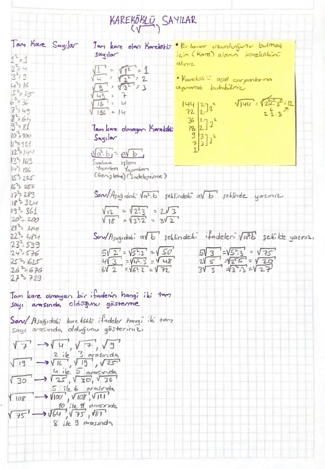 # KAREKÖKLÜ SAYILAR
(√)

Tam Kare Sayılar Tam kare olan Karelokh Bir kenar uzunluğunu bulmak

24
39
4316
525
6236
7349
864
9281
10100
11121

