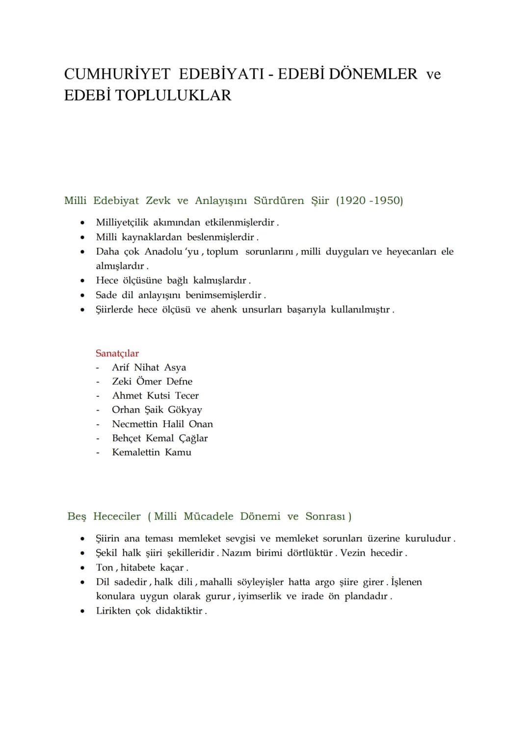 CUMHURİYET EDEBİYATI - EDEBİ DÖNEMLER ve
EDEBİ TOPLULUKLAR
Milli Edebiyat Zevk ve Anlayışını Sürdüren Şiir (1920-1950)
•
•
.
Milliyetçilik a