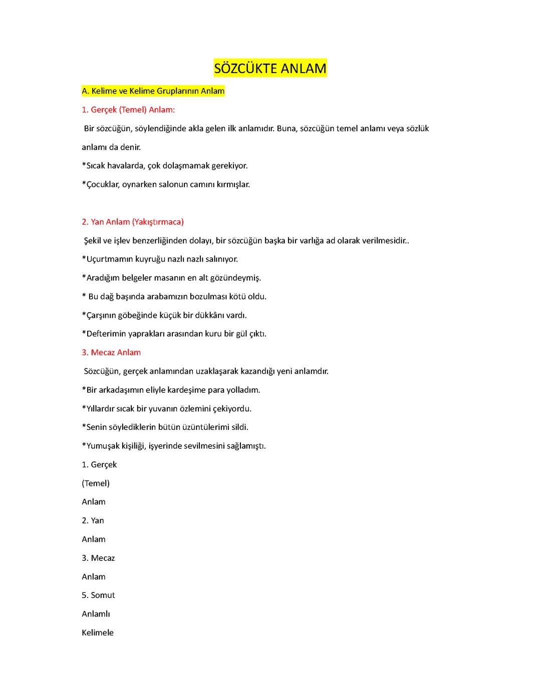 Sözcükte Anlam ve Anlam Bilgisi