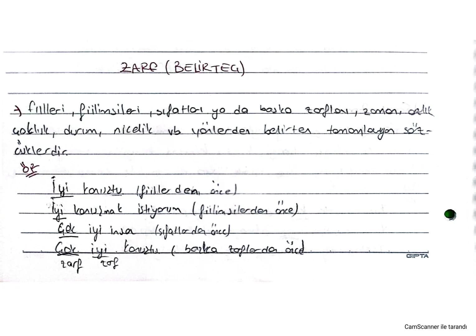 7
ZARE (BELİRTEG)
filleri,
,fiilimsileri, sıfatlar yo da basko zarfler, zorion, Ozlık
çoklijk, durum, nicelik vb. yoilerden belirten tomonla