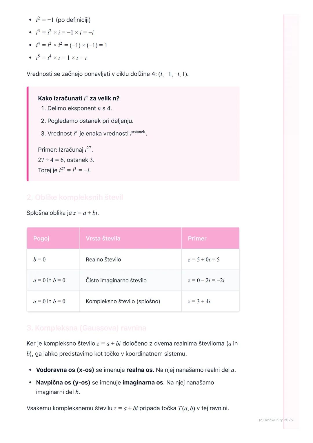 # Uvod v kompleksna števila

Uvod v kompleksna števila

Kompleksna števila so razširitev realnih števil. Potrebujemo jih, ker v množici
real