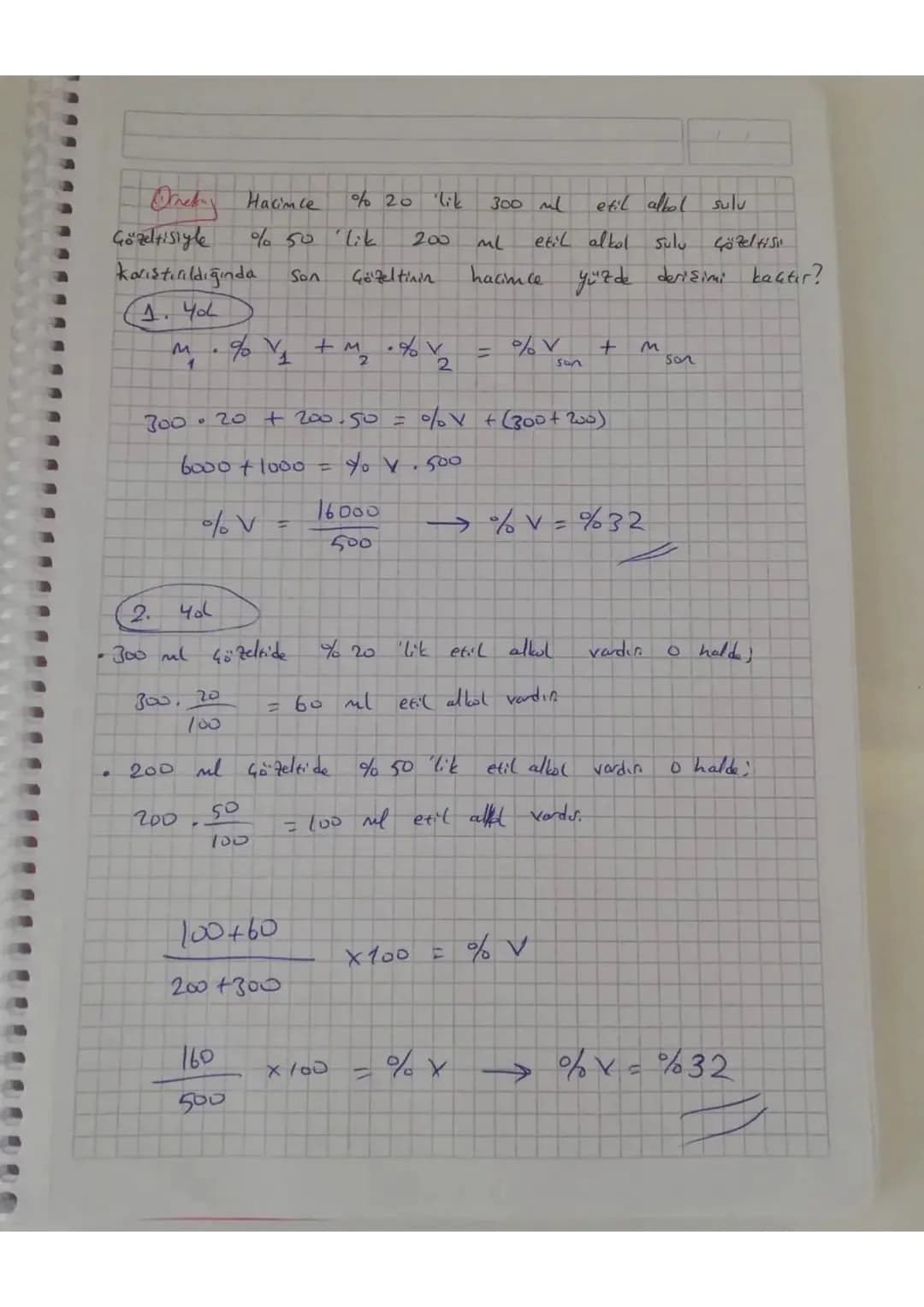 - Hacimce Yüzde
Derisim
Gözeltilerde genel olarak
Gözünen maddenin
hacimce miktori
olarak
100 ml
kabul edilir
Sul
Gozeleide
(%) Hacimle yüzd