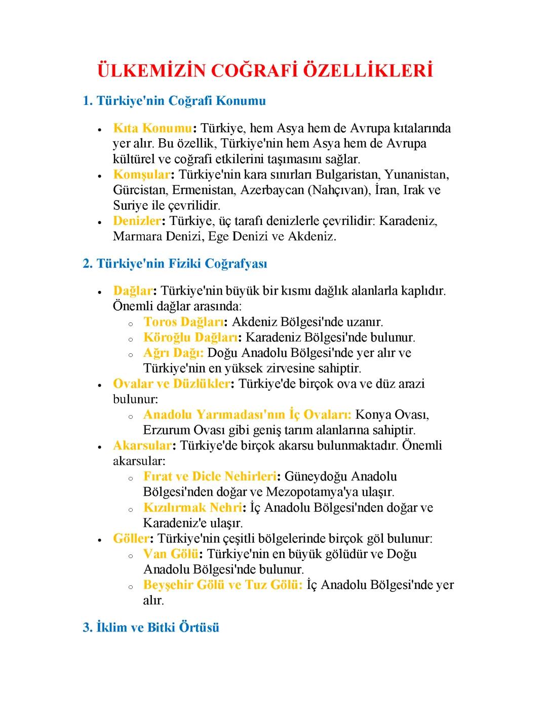 ÜLKEMİZİN COĞRAFİ ÖZELLİKLERİ