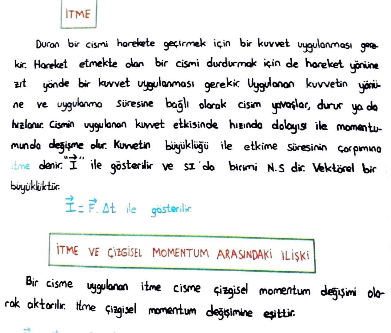 7.UNITE ITME VE ÇİZGİSEL MOMENTUM
Bir tenisçinin raketle vurduğu top, çarpma esnasında anlık hız ve
ivme kazanır.
Çizgisel Momentum
V=0
→ m₁