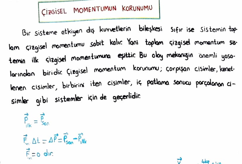 7.UNITE ITME VE ÇİZGİSEL MOMENTUM
Bir tenisçinin raketle vurduğu top, çarpma esnasında anlık hız ve
ivme kazanır.
Çizgisel Momentum
V=0
→ m₁