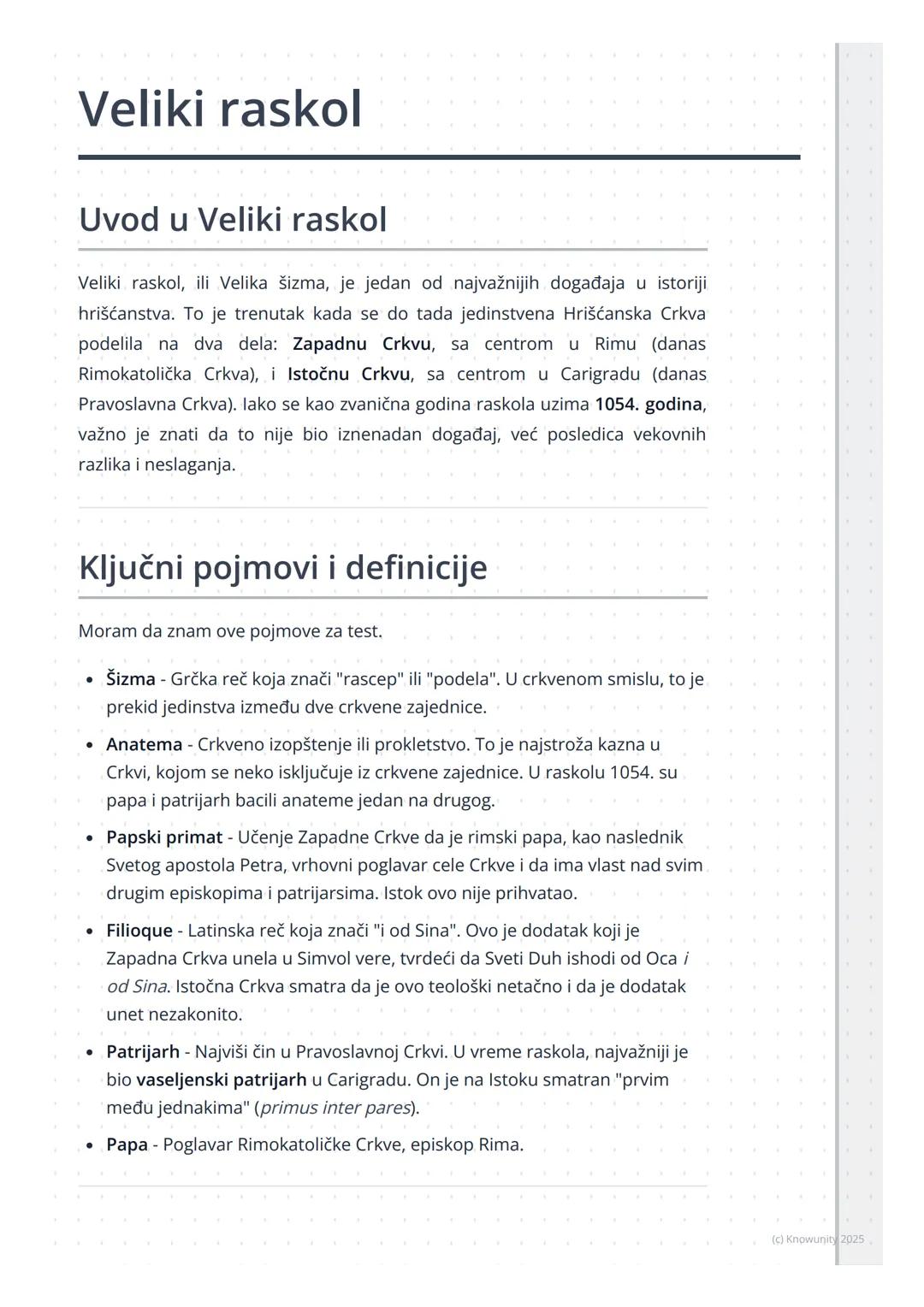 # Veliki raskol

## Uvod u Veliki raskol

Veliki raskol, ili Velika šizma, je jedan od najvažnijih događaja u istoriji
hrišćanstva. To je tr