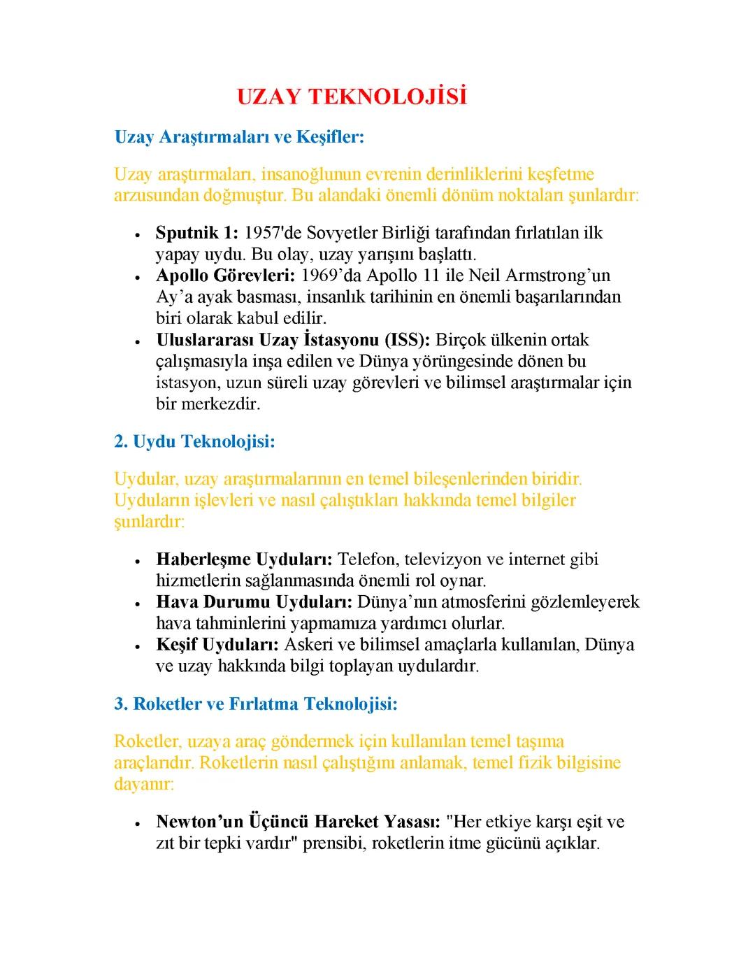 Uzay Teknolojisi ve İnovasyon