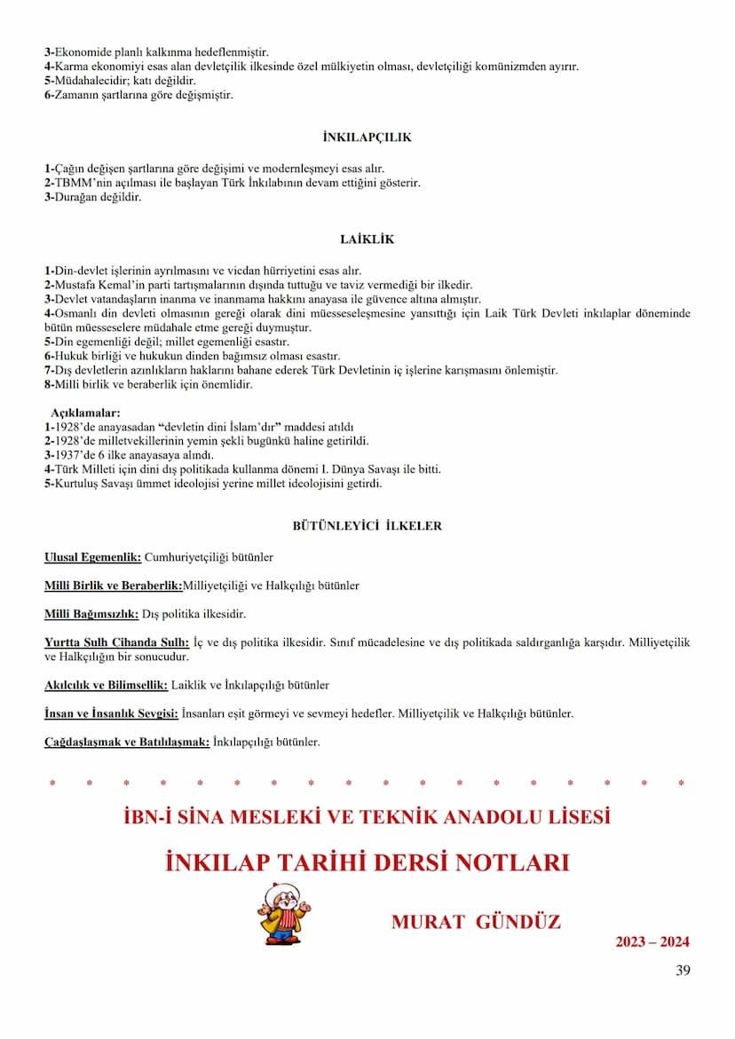 İBN-İ SİNA MESLEKİ VE TEKNİK ANADOLU LİSESİ
İNKILAP TARİHİ DERSİ NOTLARI
MURAT GÜNDÜZ
MUSTAFA KEMAL ATATÜRK'ÜN HAYATI
2023-2024
1. Öğrenim H
