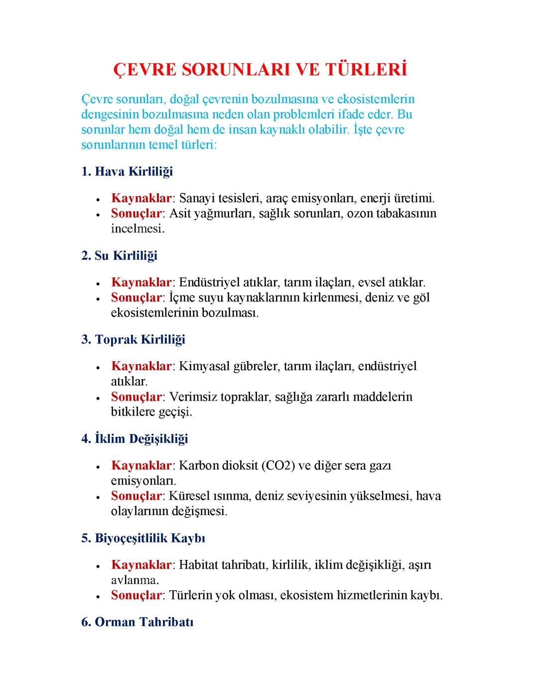 ÇEVRE SORUNLARI VE PROBLEMLERİ