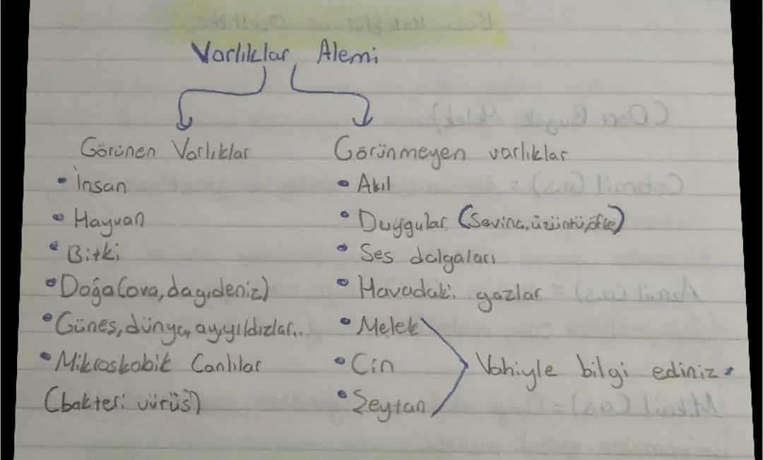 7. Sınıf Din Kültürü ve Ahlak Bilgisi(Varlıklar Alem-i) 
