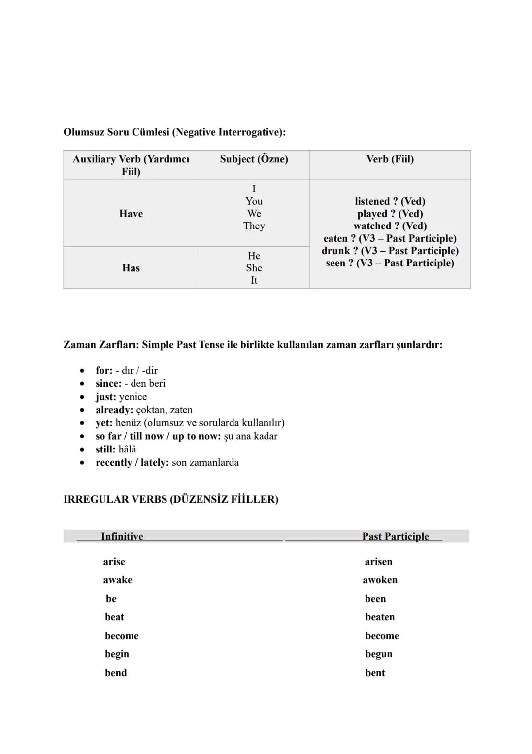 1) SIMPLE PRESENT TENSE
TENSES
SIMPLE PRESENT TENSE CÜMLE YAPISI
Olumlu Cümle (Affirmative):
Subject (Özne)
I
You
We
They
He
She
It
Verb (Fi