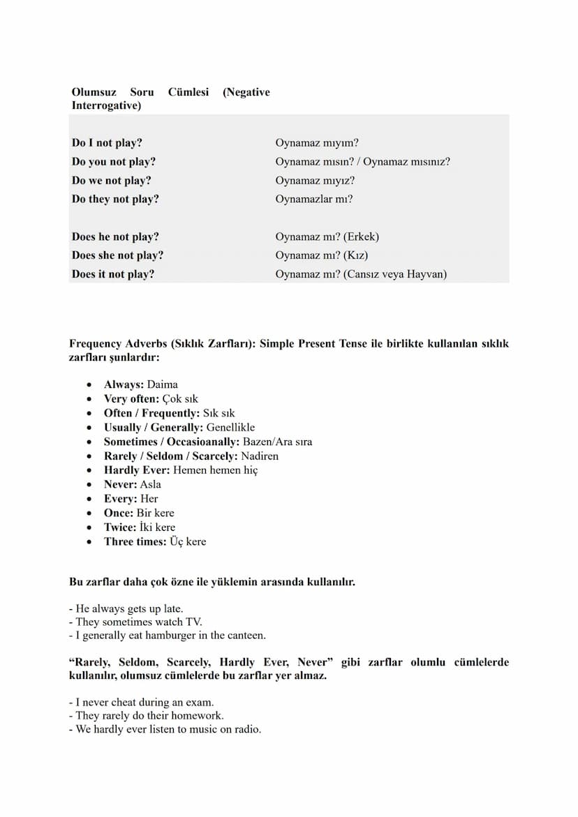 1) SIMPLE PRESENT TENSE
TENSES
SIMPLE PRESENT TENSE CÜMLE YAPISI
Olumlu Cümle (Affirmative):
Subject (Özne)
I
You
We
They
He
She
It
Verb (Fi