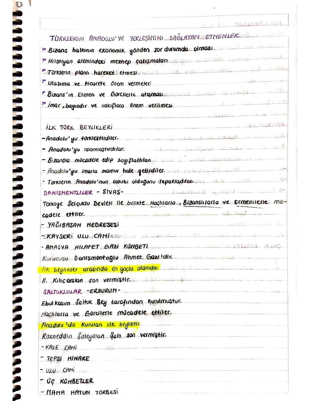 10. Sınıf Tarih İlk Türk Beylikleri ve Türklerin Anadoluya Göç etmesinin etmenleri ders notu konu anlatımı