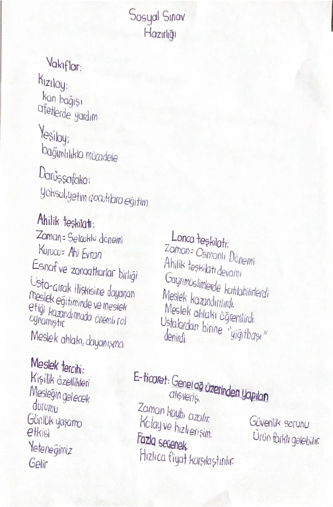 Vakıflar:
Kızılay:
kan bağışı
afetlerde yardım
Yeşilay:
bağımlılıkla mücadele
Darüşşafaka:
Yoksul, yetim çocuklara eğitim
Ahilik teşkilatı:
