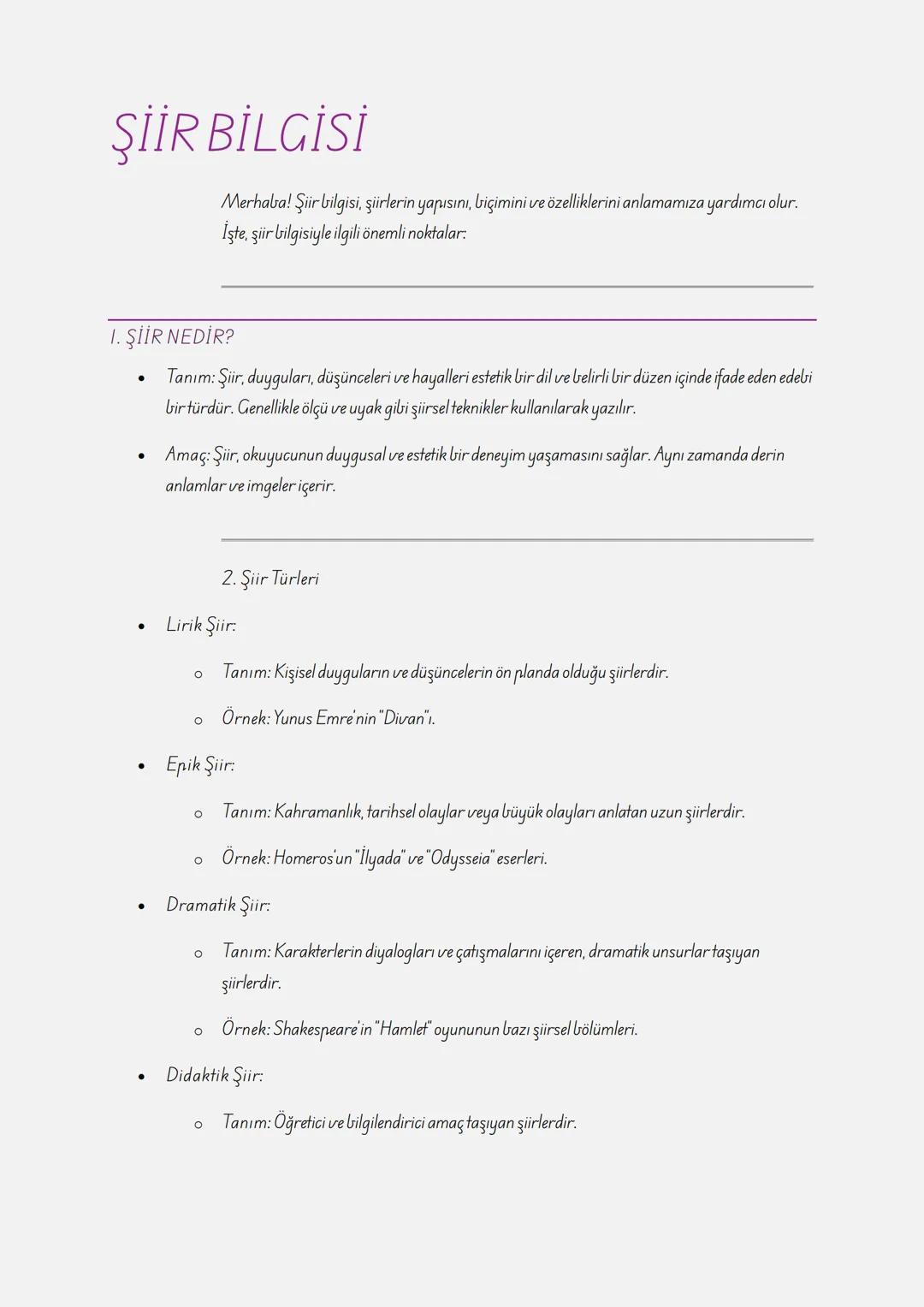 ŞİİR BİLGİSİ
Merhaba! Şiir bilgisi, şiirlerin yapısını, biçimini ve özelliklerini anlamamıza yardımcı olur.
İşte, şiir bilgisiyle ilgili öne