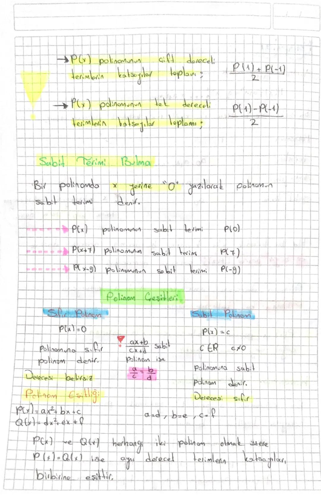 # Polinomlar

$a_0, a_1, ..., a_n \in \mathbb{R}$ ve $n \in \mathbb{N}$ olmak üzere

$P(x) = a_nx^n + a_{n-1}x^{n-1} + ... + a_1x + a_0$

bi