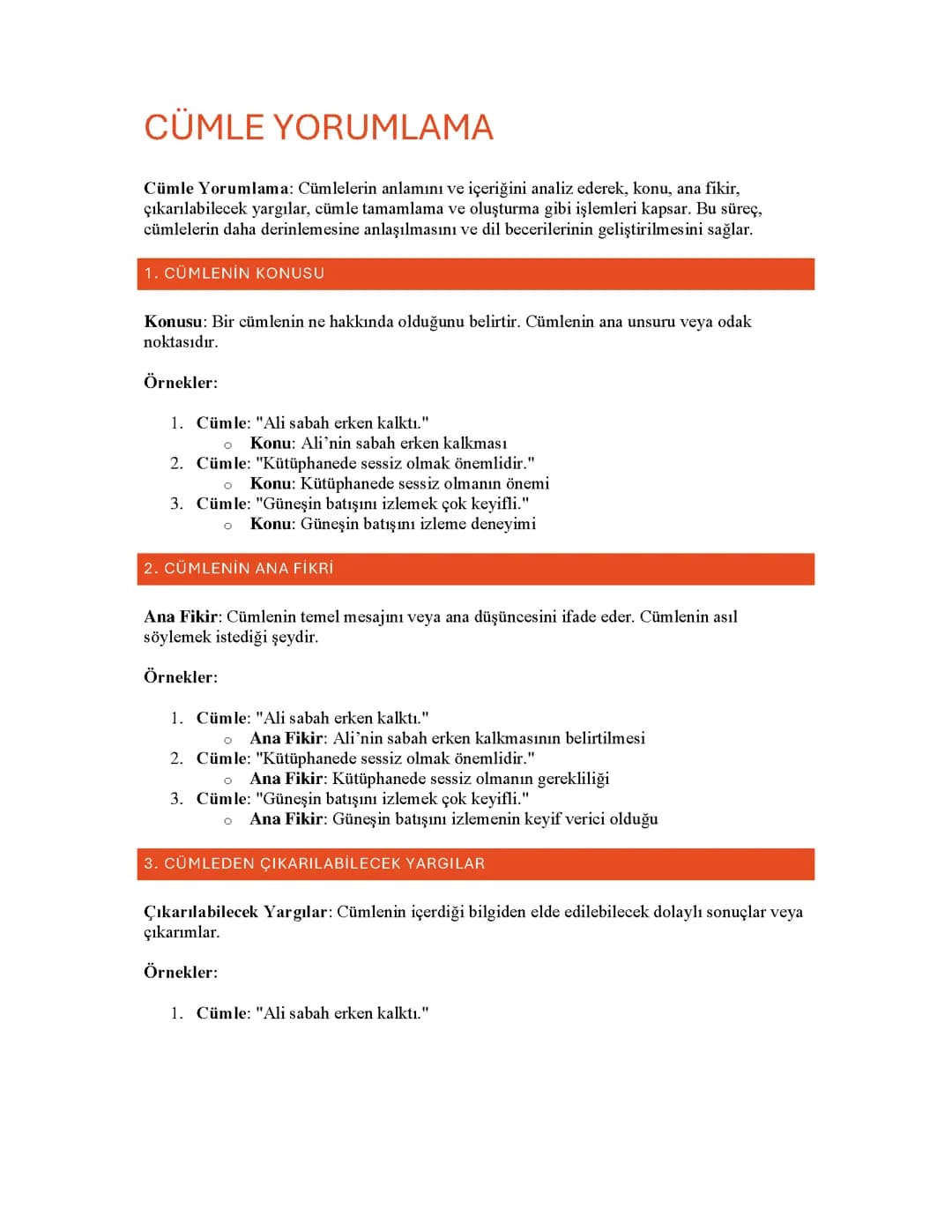 6. Sınıf Türkçe Cümle Yorumlama Konu Anlatımı ve Örnekler