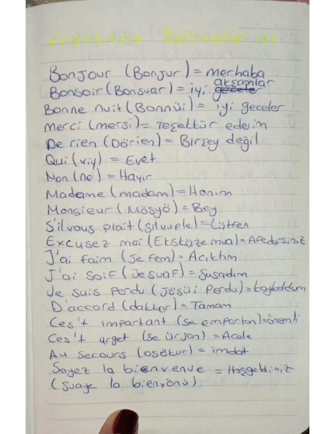 Fransızca kelimeler yazılışı okunuşu ve türkçe anlamı