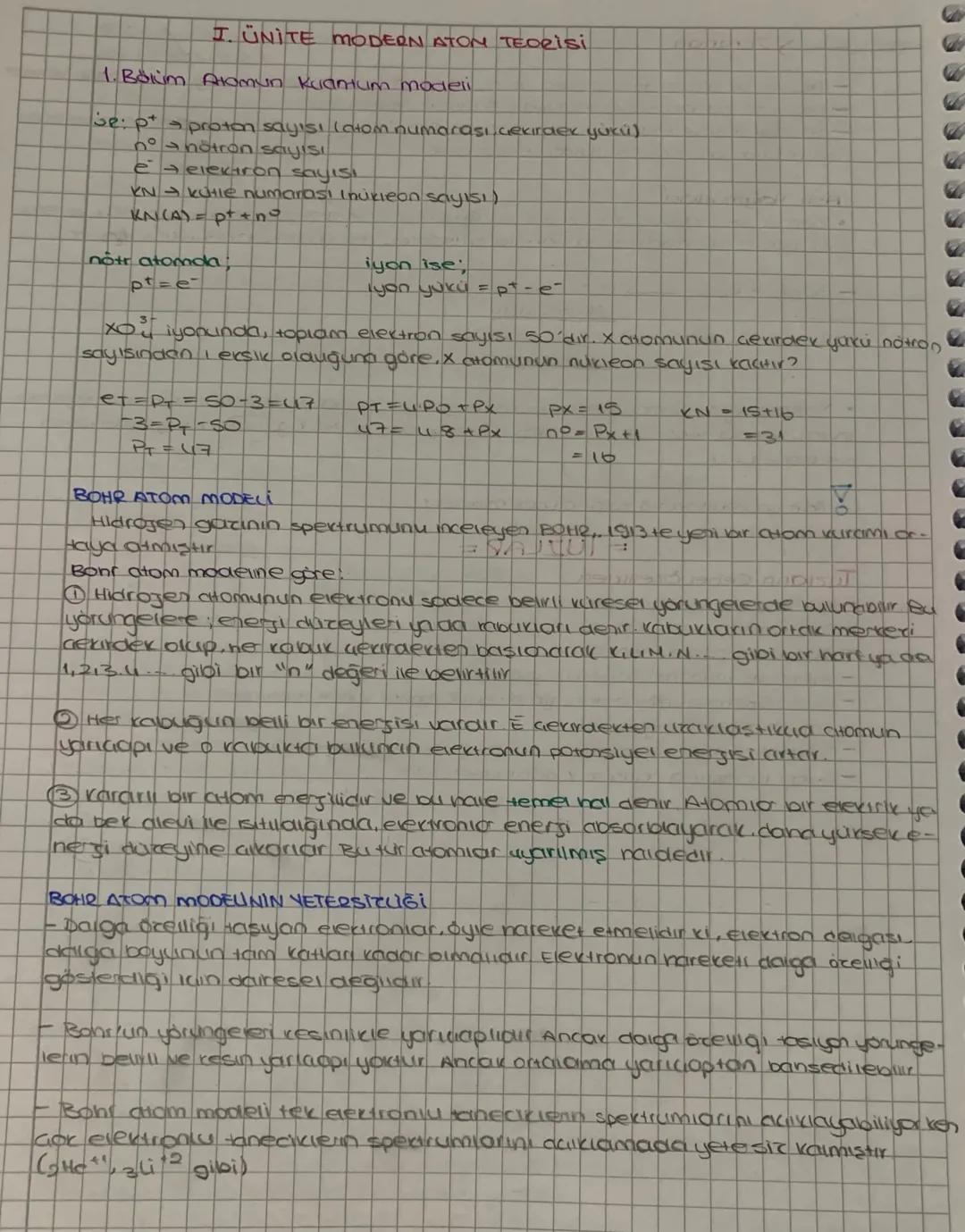 I. ÜNİTE MODERN ATON TEORİSi
1. Boljim Atomun kuantum modeli
se: pt proton sayısı (atom numarası.cekirdek yükü)
na notron sayısı
è elektron 