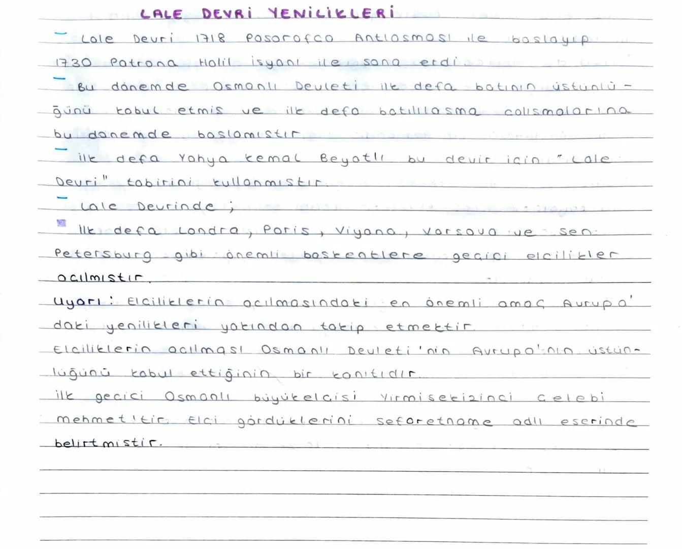 Lole
Deuri
1718
Pasorofco
LALE DEVRİ YENİLİKLERİ
Antiosmos! ile boslayip.
1730 Patrona Holil isyonl ile sona erdi.
Bu danemde Osmanli Devlet