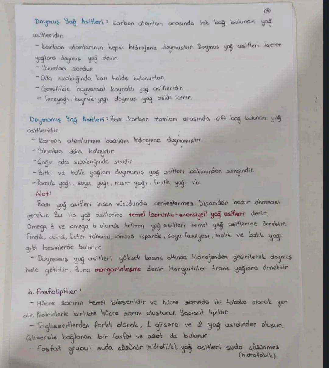 B
Doymuş Yağ Asitleri karbon atomları arasında tek bağ bulunan yağ
asitleridin
- Karbon atomlarının hepsi hidrojene doymustur. Doymuş yağ as