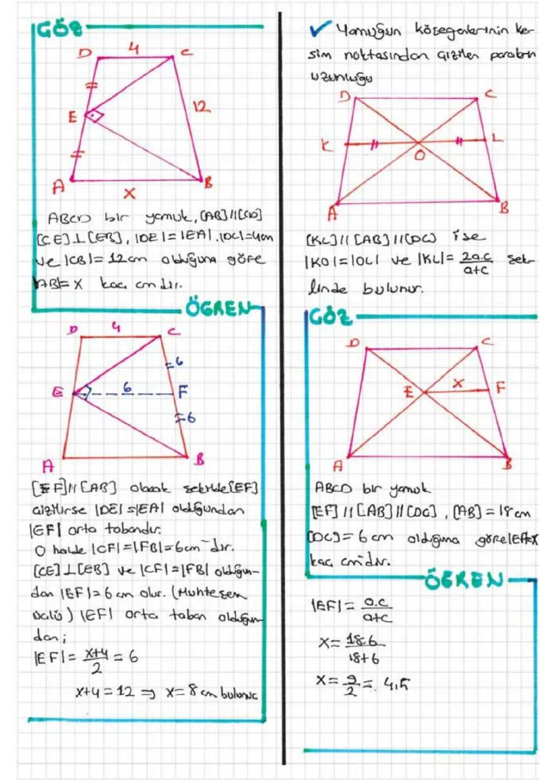 0
YAMUK
jki kenari paralel olan dörtge
ne yamuk denir. Yamukto para
lel olan kenarlara taban, diğer
kenerlara yan kanar denir. Yan
kenoların