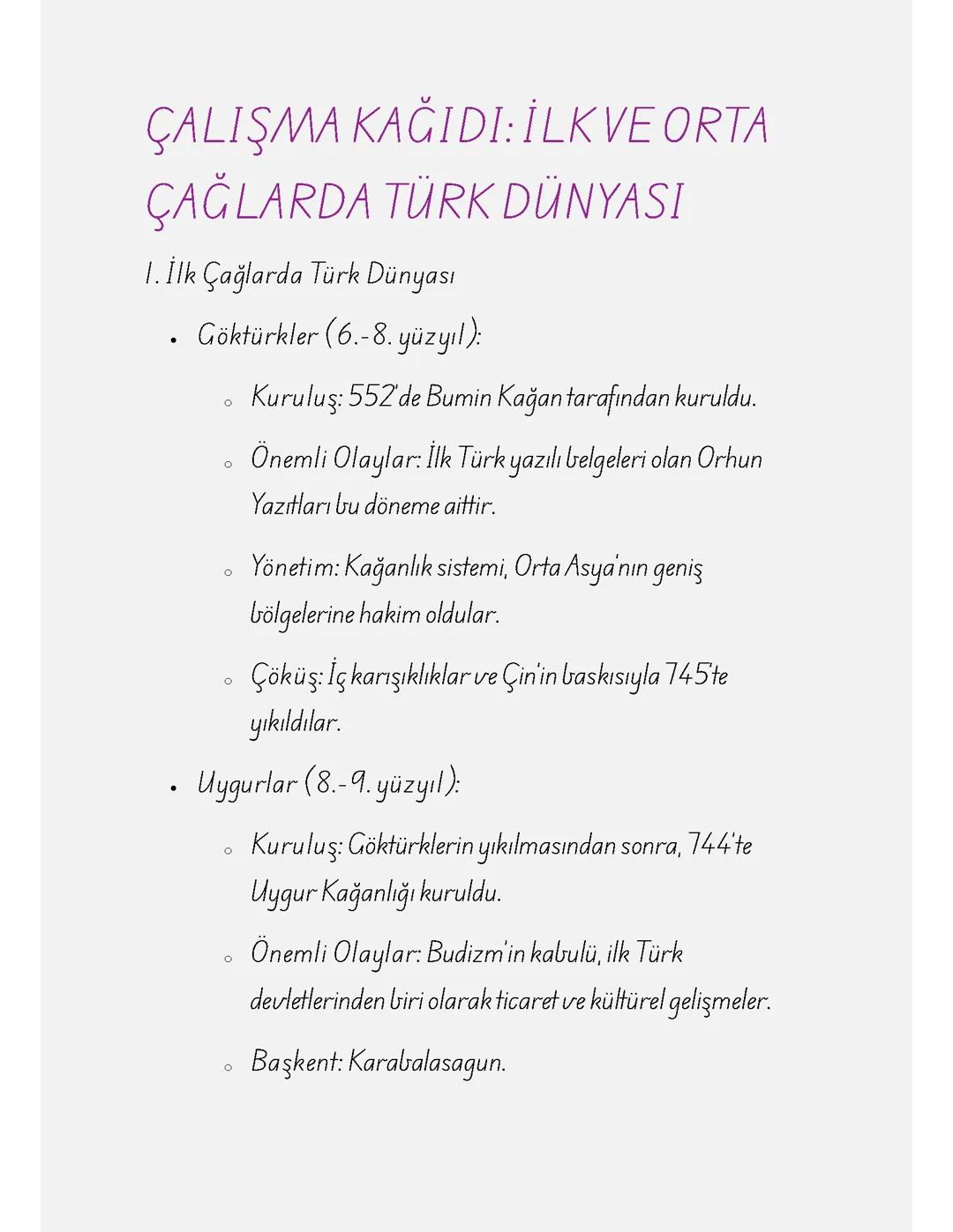 İlk ve Orta Çağlarda Türk Dünyasına Genel Bakış